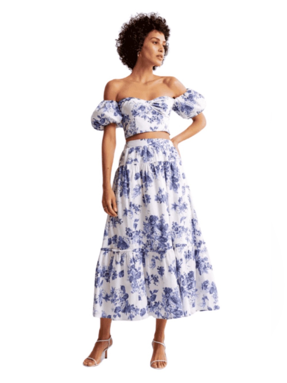 Abercrombie & Fitch White Maxi Skirt with Blue Floral Print